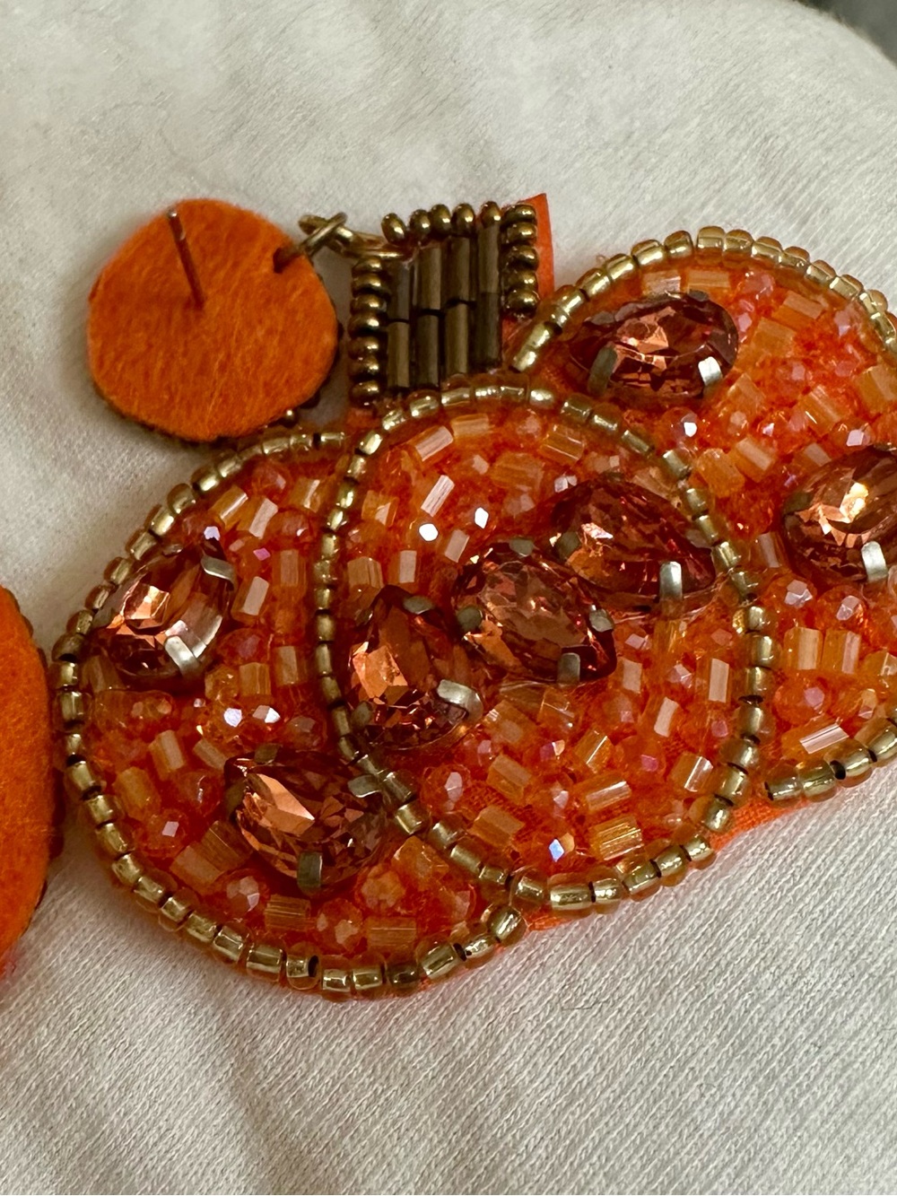 Orange Beaded Pumpkin Statement Earrings Fall Thanksgiving - Picture 4 of 4